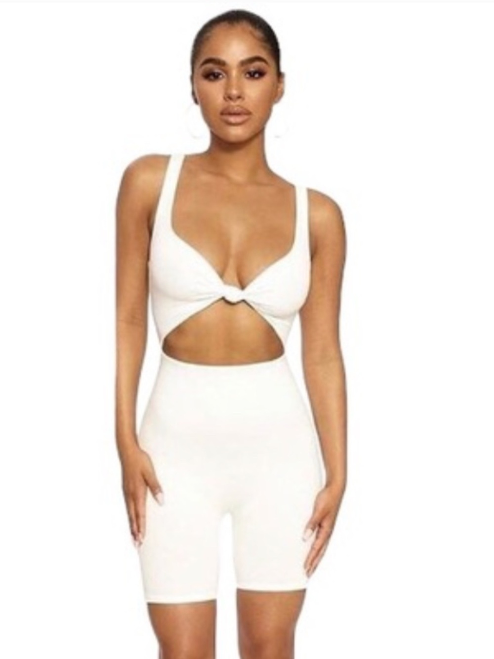 Naked Wardrobe Love U Knit Romper in White Size Small